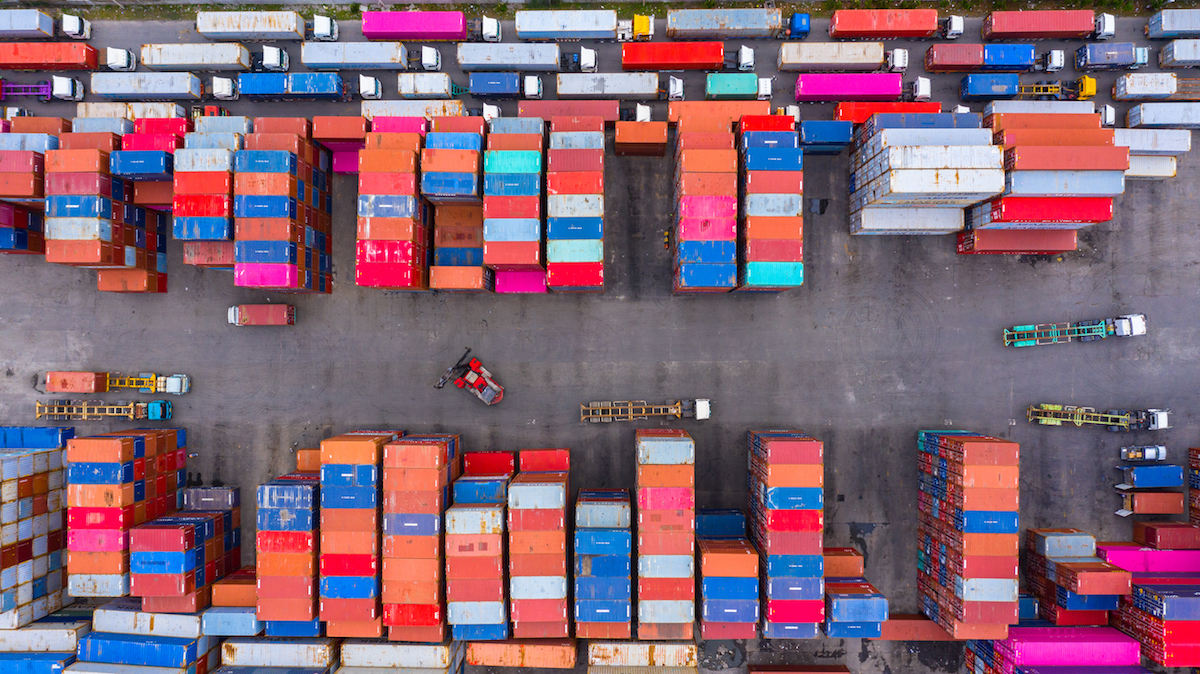 Overhead view of containers