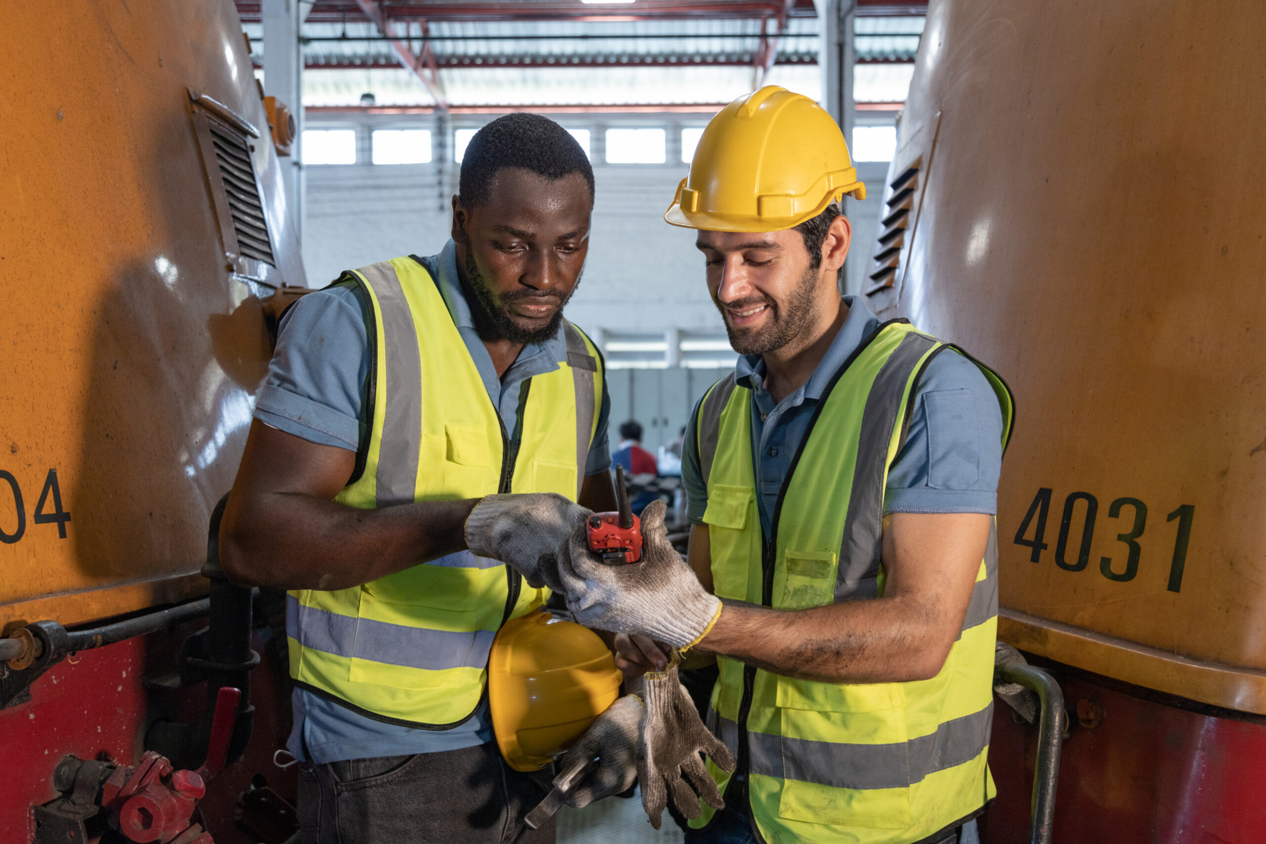 Portrait of Engineer train Inspect the train's diesel engine, ra